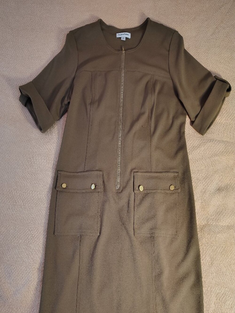 New! SHELBY & PALMER SIZE 14 GREEN ZIP UP DRESS WITH POCKETS OFFICE FORMAL